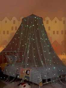 1pc Star Detail Glow In The Dark Mosquito Net, Polyester Mesh Netting Mosquito Netting For Bedroom - White - View 4