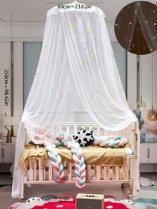 1pc Star Detail Glow In The Dark Mosquito Net, Polyester Mesh Netting Mosquito Netting For Bedroom - White - View 5