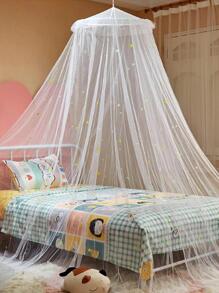 1pc Star Detail Glow In The Dark Mosquito Net, Polyester Mesh Netting Mosquito Netting For Bedroom - White - View 3