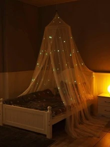 1pc Star Detail Glow In The Dark Mosquito Net, Polyester Mesh Netting Mosquito Netting For Bedroom - White - View 1