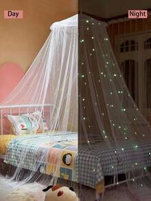 1pc Star Detail Glow In The Dark Mosquito Net, Polyester Mesh Netting Mosquito Netting For Bedroom - White - View 2
