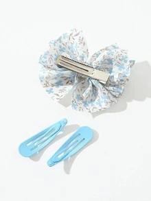3入組印花蝴蝶結裝飾髮夾 - 藍色 - 查看 2