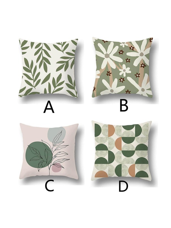 1pc Plant Print Cushion Cover Without Filler, Creative Polyester Decorative Throw Pillow Case For Home