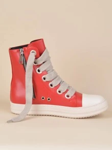 女性繫帶側拉鏈高幫滑冰運動戶外運動鞋 - 紅色 - 查看 5