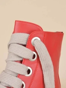 女性繫帶側拉鏈高幫滑冰運動戶外運動鞋 - 紅色 - 查看 6