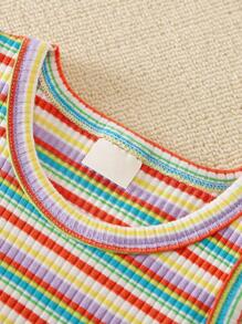 Sleeveless Knit Bodysuit With Colorful Stripes - Green - View 6