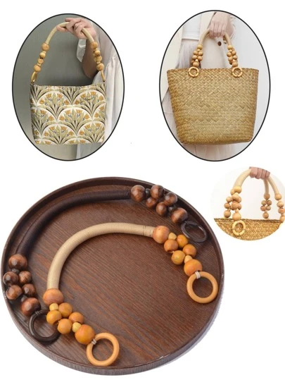 复古编织木珠DIY手提包手柄配件，尼龙绳木珠串珠手柄腕包配件