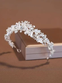 1件时尚优雅合金头饰，适合女士婚礼派对皇冠发饰、情人节配饰 - 銀色 - 查看 3
