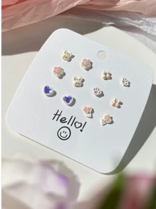 12pcs/set Flower & Heart Stud Earrings - Multicolor - View 1