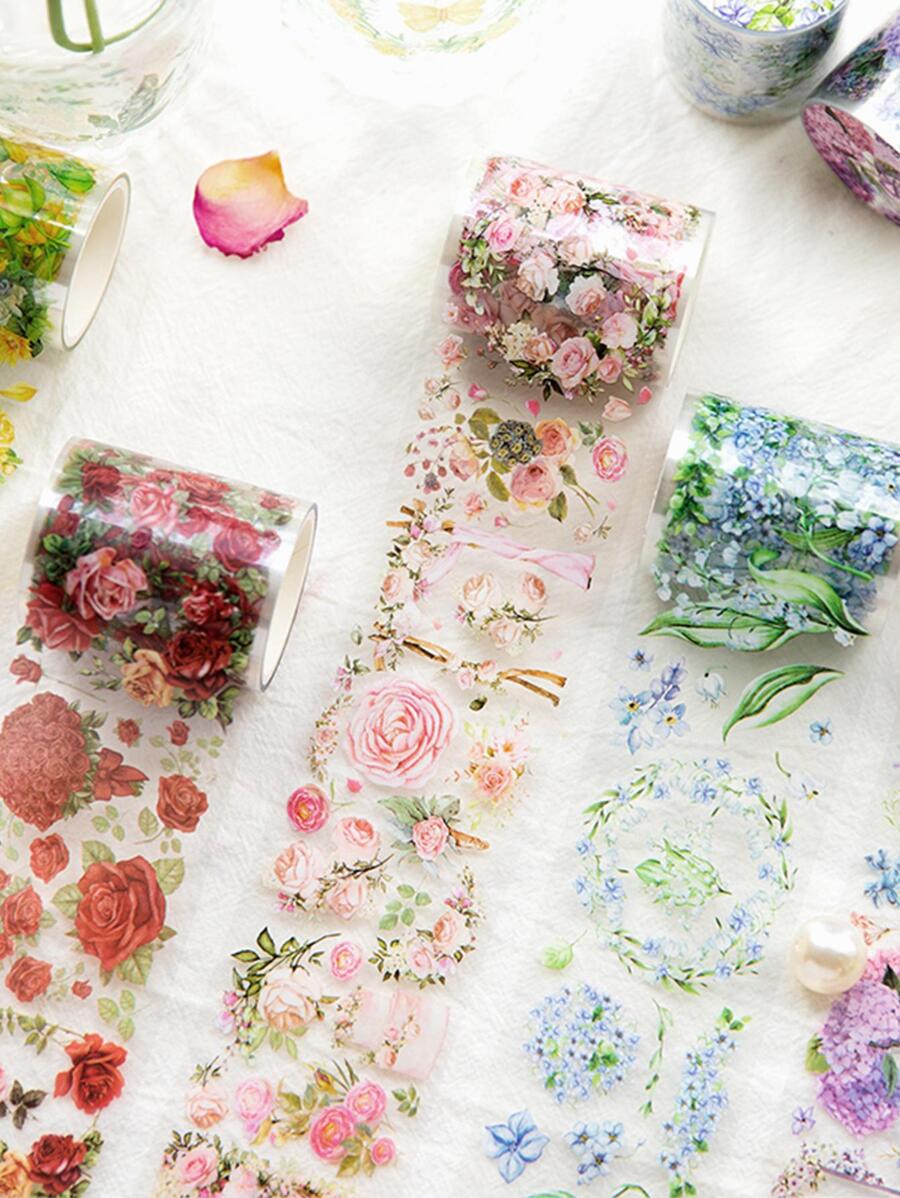 1 băng keo Washi in hoa - Nhiều màu - Xem 1