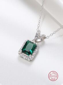 Collar zirconia cúbica con diseño geométrico plata esterlina - Verde - Ver 1