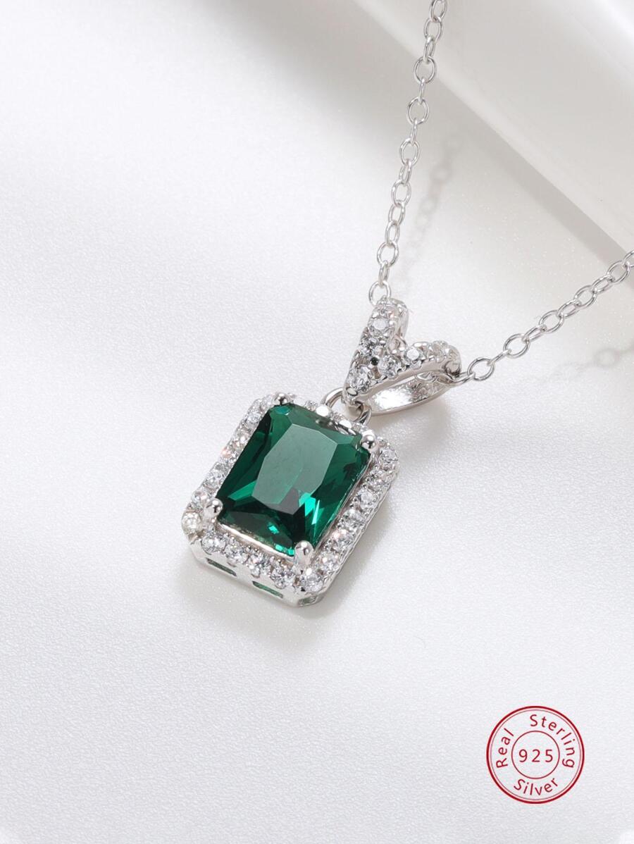 Collar zirconia cúbica con diseño geométrico plata esterlina - Verde - Ver 1