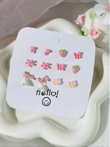 6對/套花和蝴蝶裝飾耳環 - 彩色 - 查看 1