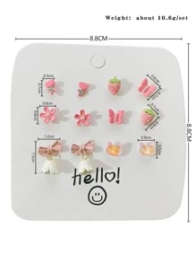 6對/套花和蝴蝶裝飾耳環 - 彩色 - 查看 6