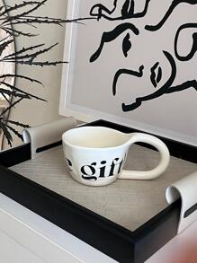 1 件创意陶瓷杯，带挤压设计，时尚咖啡杯礼物，适合女性、情侣 - 米色 - 查看 6