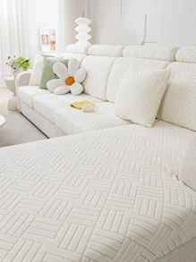 1入組素色簇絨沙發座位日常滌綸多尺寸有彈性沙發墊套適用於家庭 - 米色 - 查看 1