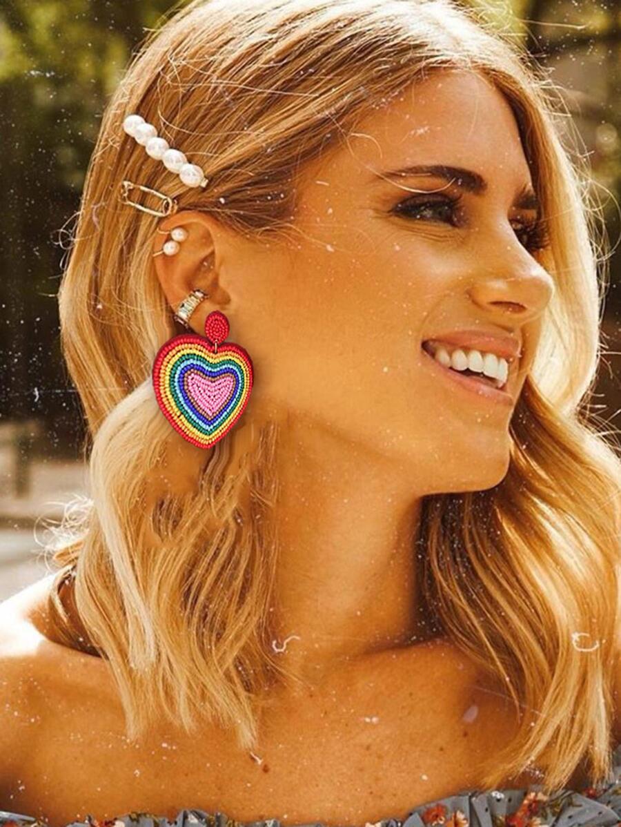 2對/組時尚珠心&假珍珠裝飾耳環,女性日常裝飾 - 彩色的 - 查看 1