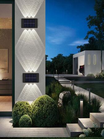 1入組太陽能動力防水戶外壁燈,6 Led燈具,適用於庭院,街道,花園裝飾