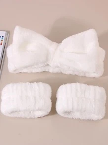 1 Bộ Phụ Nữ Nơ Trang Trí Băng Đô & Dây Đeo Cổ Tay Lông Tơ Dễ Thương Cho Cuộc Sống Hàng Ngày - trắng - Xem 2