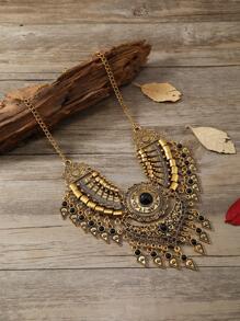 Geometric Tassel Charm Necklace - Black - View 4