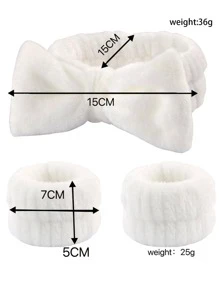 1 Bộ Phụ Nữ Nơ Trang Trí Băng Đô & Dây Đeo Cổ Tay Lông Tơ Dễ Thương Cho Cuộc Sống Hàng Ngày - trắng - Xem 4