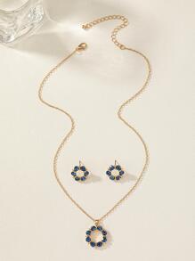 3pcs Rhinestone Decor Jewelry Set - Baby Blue - View 2