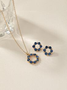 3pcs Rhinestone Decor Jewelry Set - Baby Blue - View 3