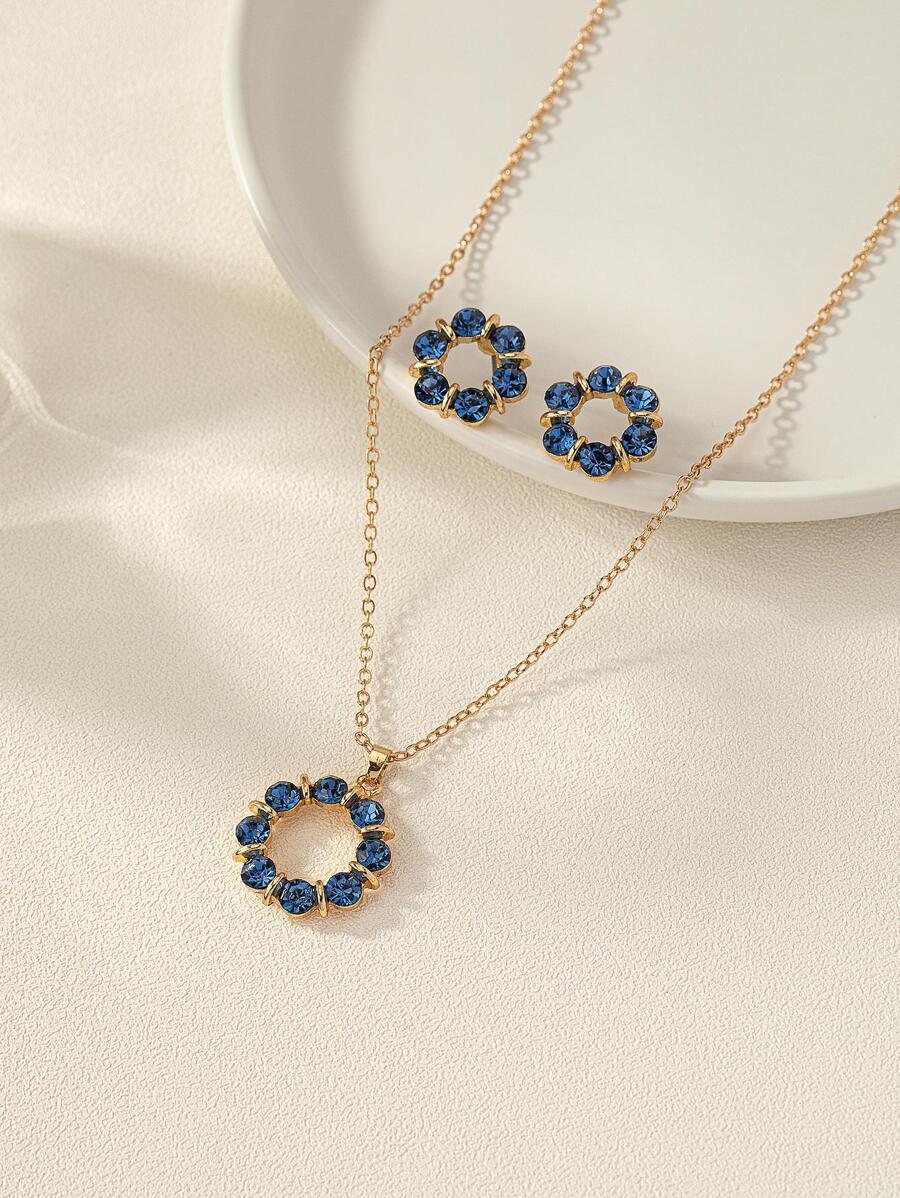 3pcs Rhinestone Decor Jewelry Set - Baby Blue - View 1