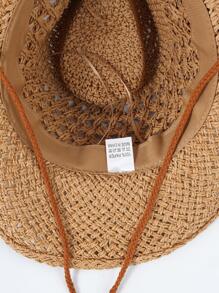 Boho 1pc Women Hollow Out Drawstring Detail Cowboy Straw Hat For Summer - View 4