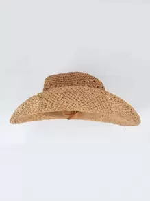 Boho 1pc Women Hollow Out Drawstring Detail Cowboy Straw Hat For Summer - View 5