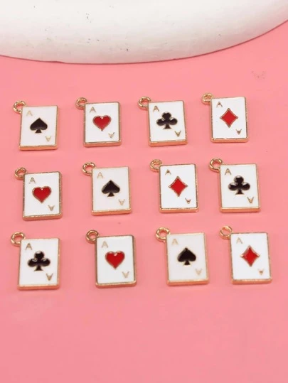 12pcs/set Fashion Zinc Alloy Playing Card DIY Pendant For Women For DIY Jewelry Making