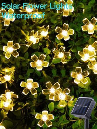 1 st Solar Garden Flower Light String 20/50/100LED 5M 7M 12M Varmvit utomhus Vattentät Fairy Lights med 8 ljuslägen för gräsmatta, trädgård, gård, gångväg, uteplats och balkongdekor Höstdekor Husdekor Utomhusdekor för alla hjärtans dekoration