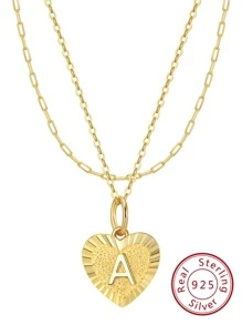 Dây chuyền bạc sterling trái tim quyến rũ - Vàng - Xem 1