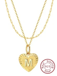 Dây chuyền bạc sterling trái tim quyến rũ - Vàng - Xem 2