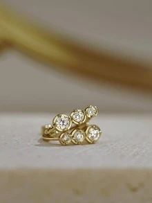 1對簡約款式s925純銀鑲鋯石耳環,時尚百搭日常通勤耳釘,送禮佳品 - 金色 - 查看 5