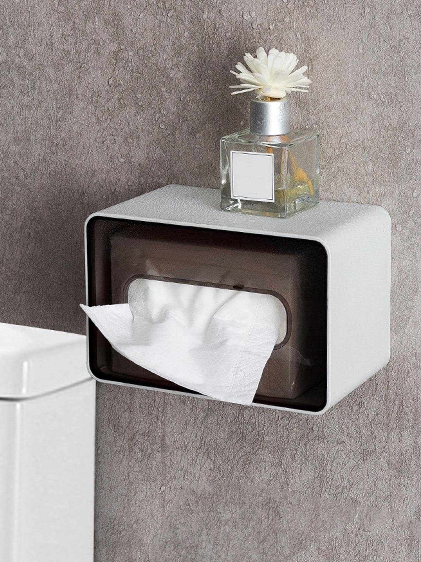 1 Miếng Gắn trên tường Giá để đồ trong phòng tắm Đối với Hộp khăn giấy Không có Khoan - màu đen - Xem 1