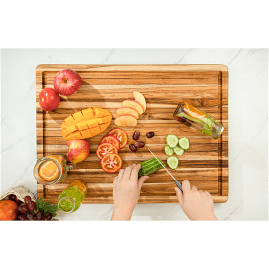 Pack of 5 Rectangular Teak Wood Cutting Boards with Juice Groove - Each