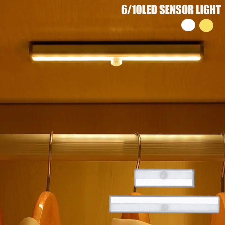 1入組塑料運動傳感器櫃下燈，現代長條智能磁鐵LED家用壁櫥燈，樓梯、廚房、浴室和床用夜間傳感器燈 - 銀色 - 查看 1