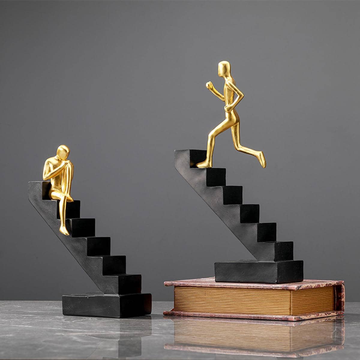 1入組樹脂簡約現代豪華人物擺設,適用於桌面、書架裝飾 - 金色 - 查看 1