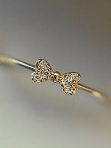 BALMORA 方晶鋯石蝴蝶結裝飾純銀開口戒指 - 金色 - 查看 5