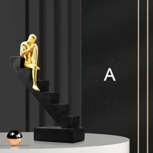 1入組樹脂簡約現代豪華人物擺設,適用於桌面、書架裝飾 - 金色 - 查看 8