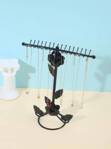 1pc Iron Jewelry Storage Rack, Creative Solid Color Rose Design Jewelry Tower For Home - Black - View 1