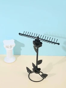 1pc Iron Jewelry Storage Rack, Creative Solid Color Rose Design Jewelry Tower For Home - Black - View 3