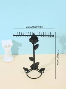 1pc Iron Jewelry Storage Rack, Creative Solid Color Rose Design Jewelry Tower For Home - Black - View 4