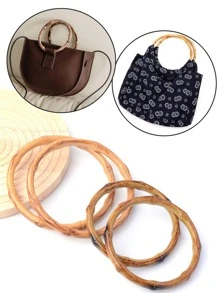 Handbag Handle Accessories, Woven Bag Carrying Loop Resin Bamboo-Look Ring, Portable Tail Keychain - Beige - View 1
