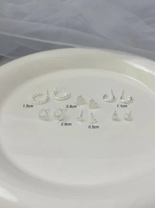 6对/套 镀银极简心形和C形耳钉，女士礼物，情人节送给妈妈或女朋友的礼物 - 銀色 - 查看 4