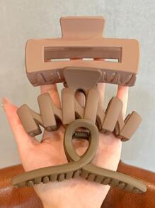 5 件女式黑色、米色方形和字母形大号不对称轻质塑料纯色发爪/发夹，时尚优雅，适合日常、沐浴、化妆、发型、服装配饰等休闲 - 彩色 - 查看 2