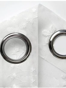 Rustic Embroidered Sheer Curtain With Small Flowers - White - View 5