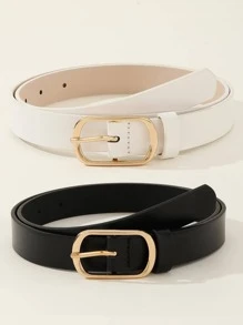 2pcs/Set Women's Gold Tone 3-Prong Belt, Versatile Waist Belt Suitable For Dresses, Jeans, Casual Wear, PU Leather Summer, School Fall, Autumn, Halloween - Black and White - View 1