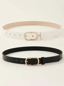 2pcs/Set Women's Gold Tone 3-Prong Belt, Versatile Waist Belt Suitable For Dresses, Jeans, Casual Wear, PU Leather Summer, School Fall, Autumn, Halloween - Black and White - View 2